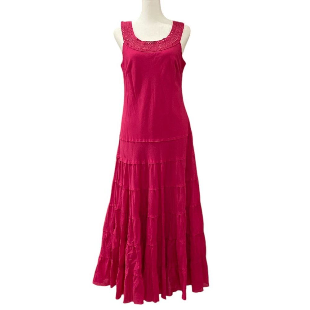 Bright Pink Sleeveless Full Skirt Maxi Dress